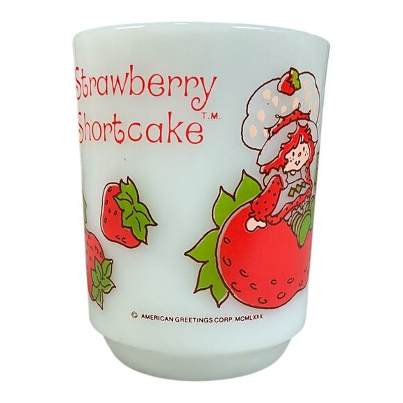 Vintage Strawberry Shortcake Milk Glass Mug Oven Proof Made in USA Nostalgic - Picture 2 of 9